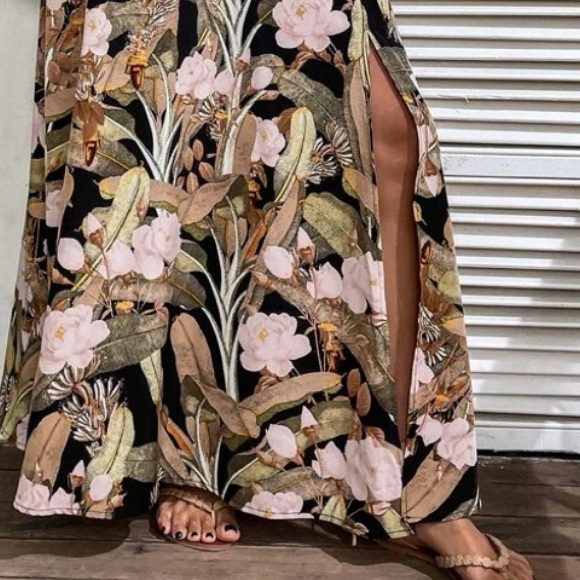 Boho Floral Print Criss Cross Lace Maxi Dress Cottagecore - Picture 6 of 9